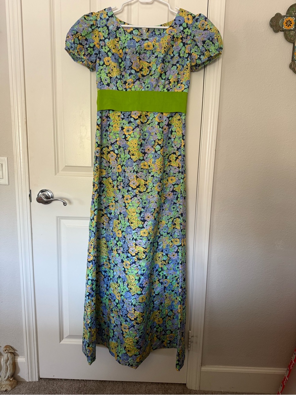 Vintage Floral Maxi Dress in Blue, Yellow, Green
